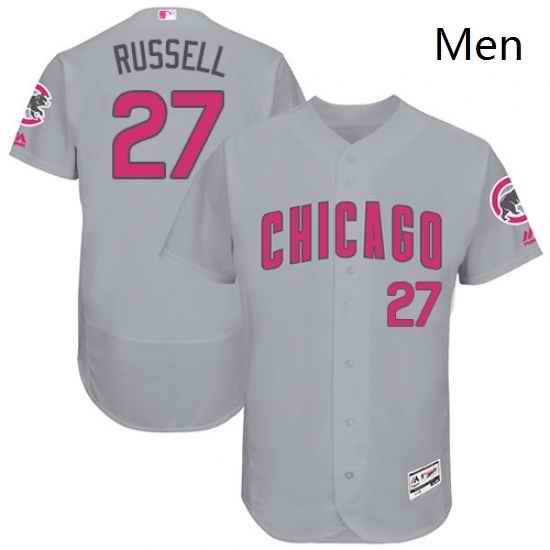Mens Majestic Chicago Cubs 27 Addison Russell Grey Mothers Day Flexbase Authentic Collection MLB Jersey